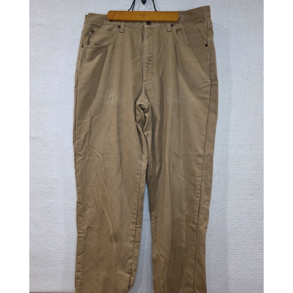 L.L. Bean Mens 37x32 Tan Flannel Lined Double L Relaxed Fit *Damage Work Pants*